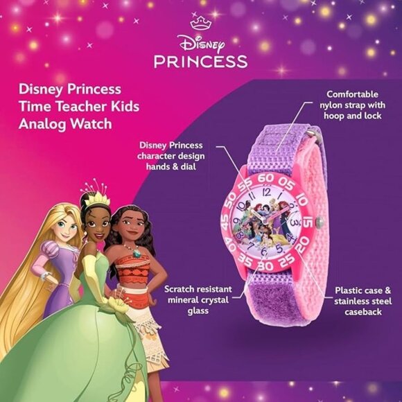 NWT - Disney Princess Kids' Plastic Time Teacher Analog Quartz Nylon Strap Watch - Picture 12 of 14